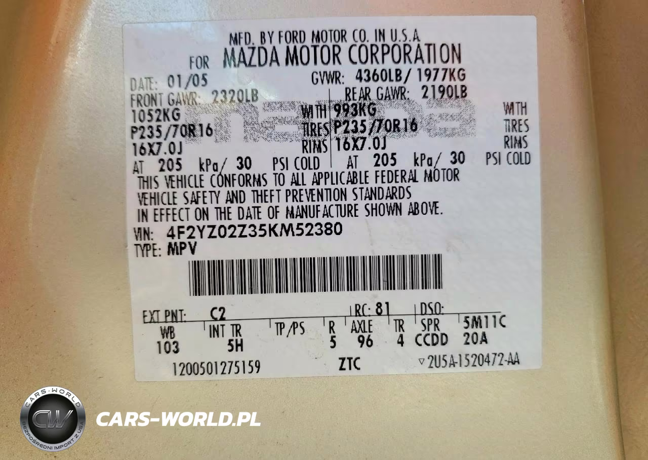 2005 Mazda Tribute I VIN:4F2YZ02Z35KM52380 - 13