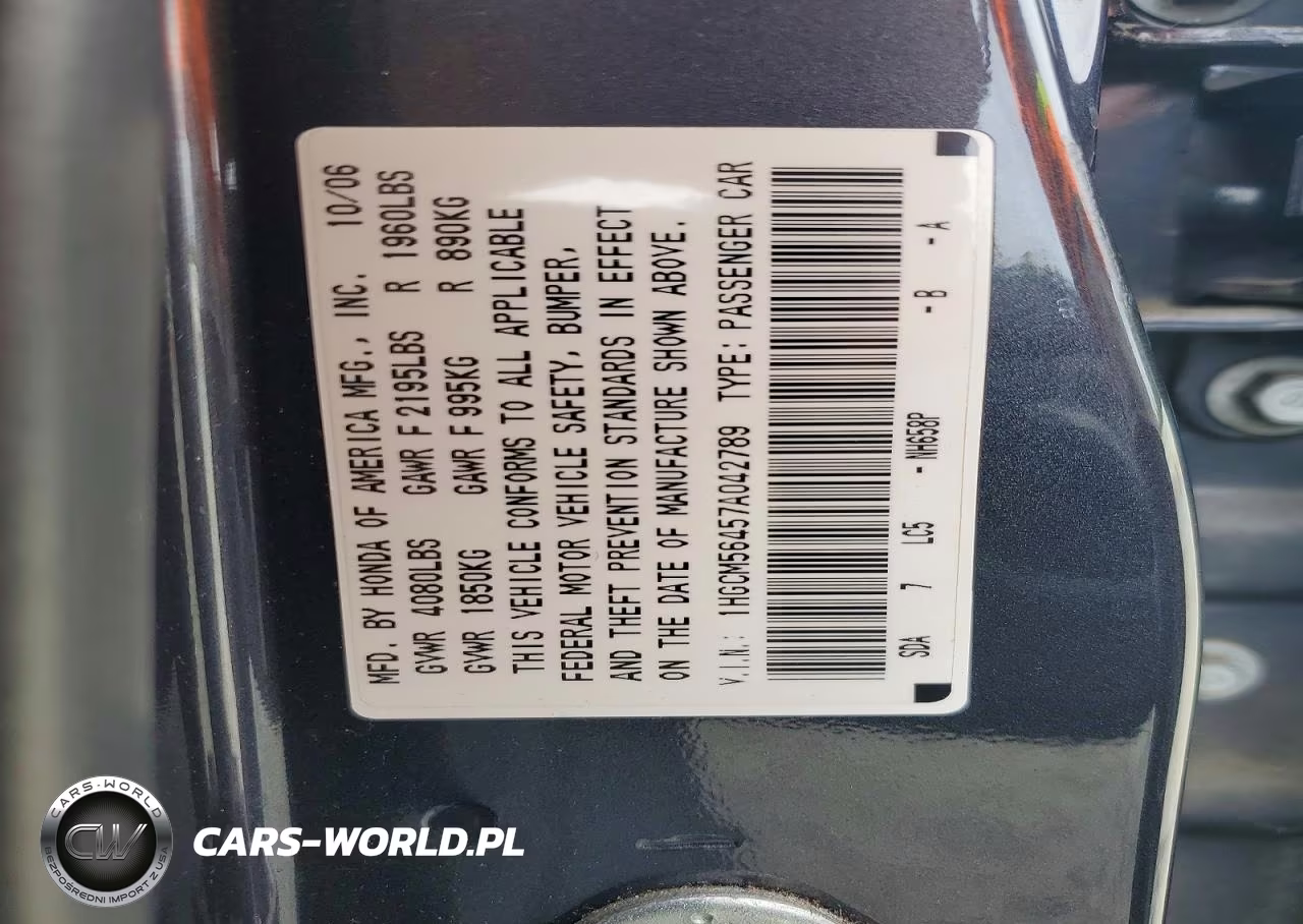 2007 Honda Accord Lx VIN:1HGCM56457A042789 - 12
