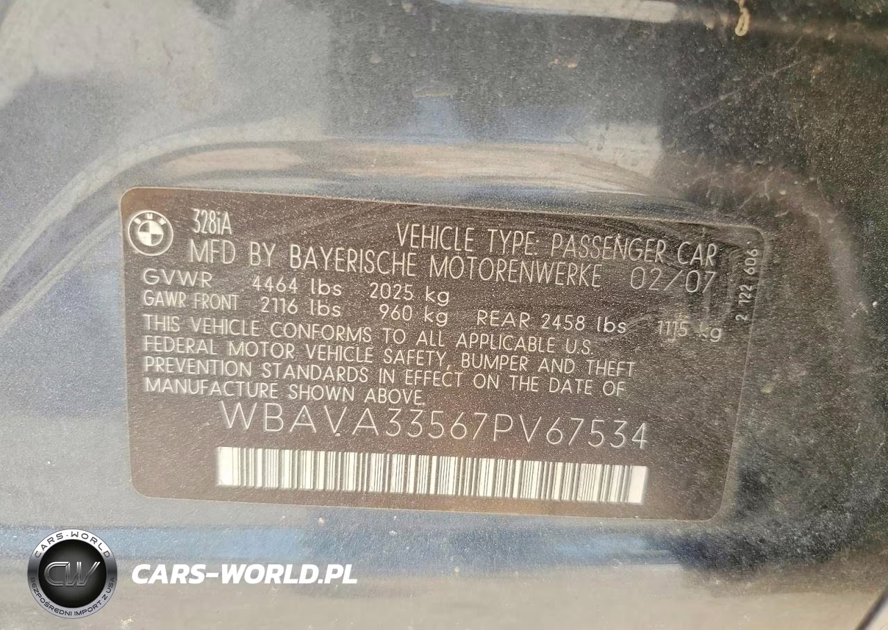 2007 BMW 328 I VIN:WBAVA33567PV67534 - 12