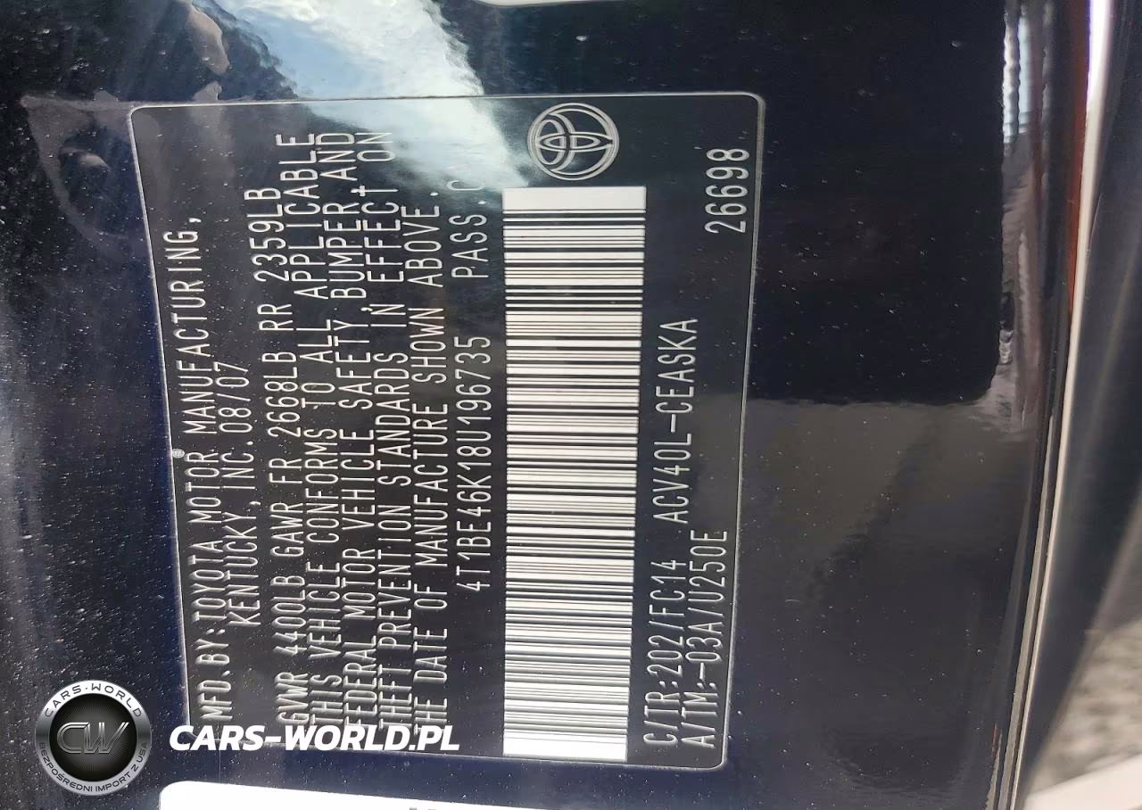2008 Toyota Camry Se VIN:4T1BE46K18U196735 - 12