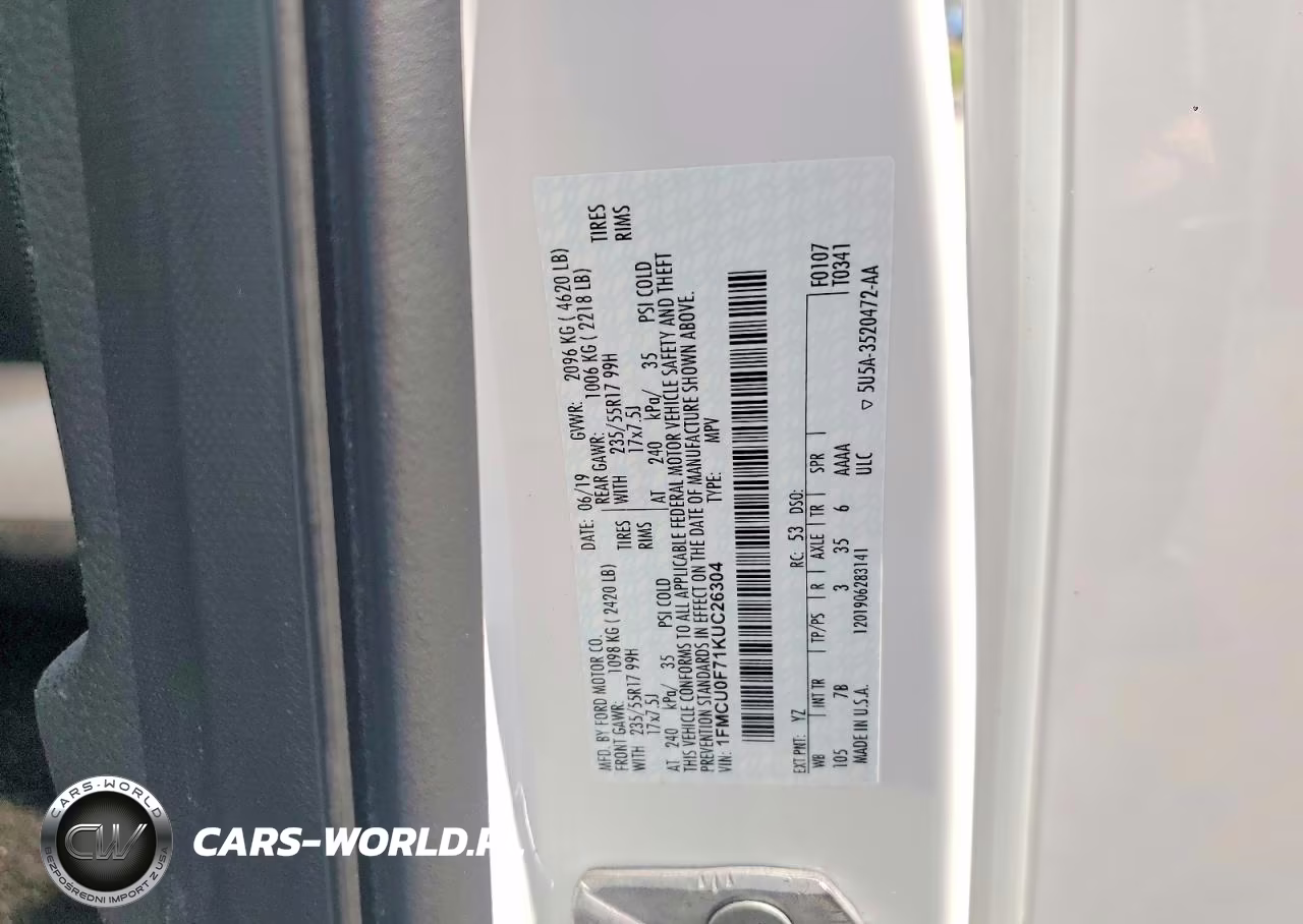2019 Ford Escape S VIN:1FMCU0F71KUC26304 - 14
