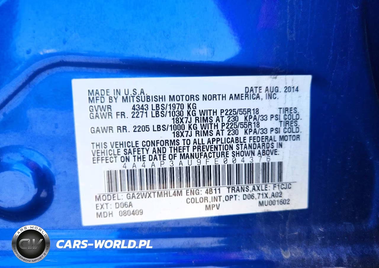 2015 Mitsubishi Outlander Sport Es VIN:4A4AP3AU9FE004376 - 12