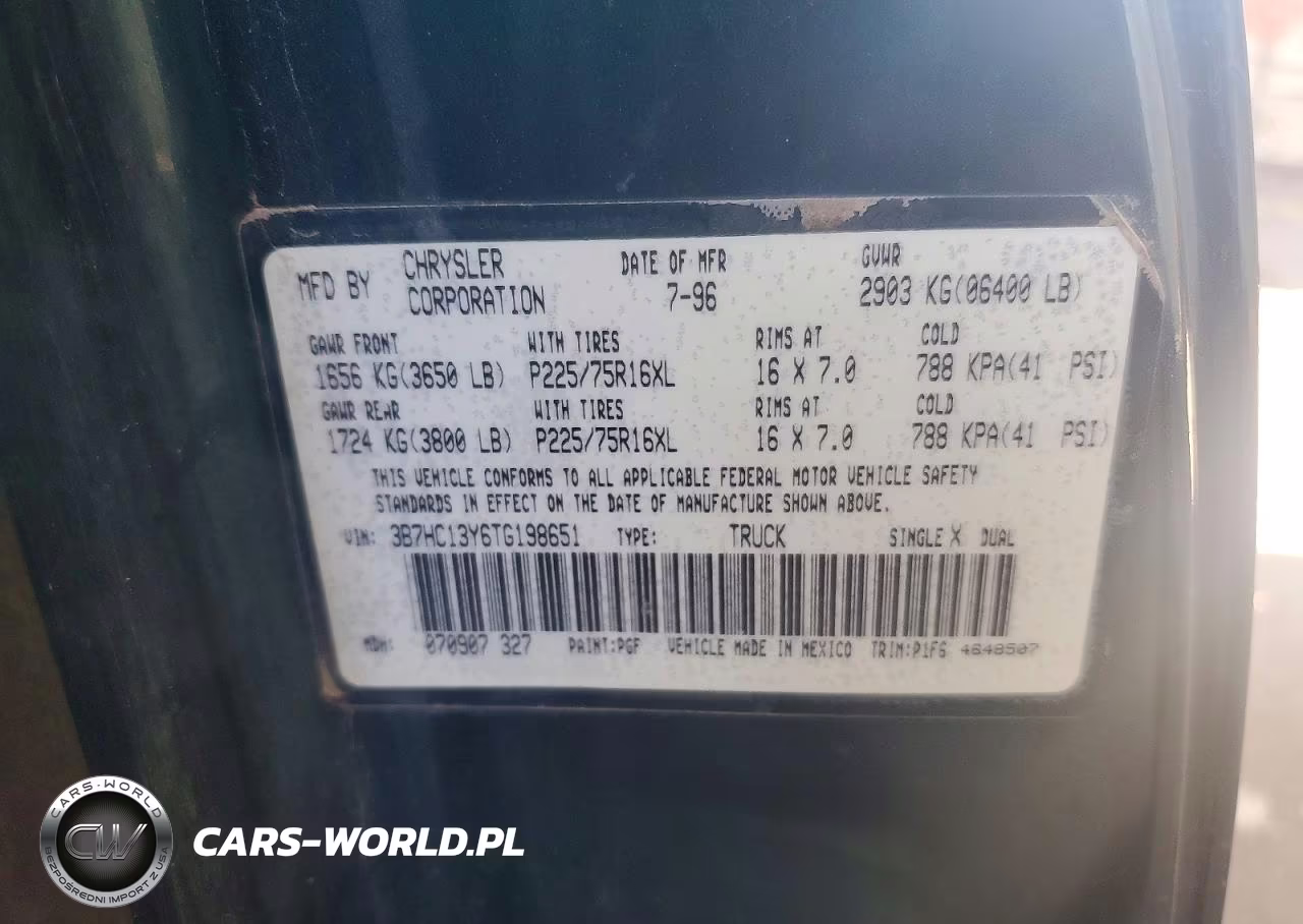 1996 Dodge Ram 1500 VIN:3B7HC13Y6TG198651 - 12