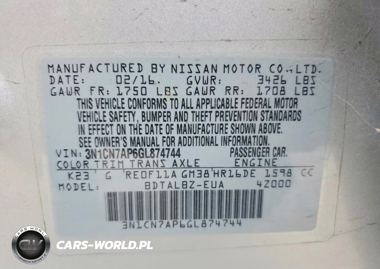 2016 Nissan Versa 1.6 Sv VIN:3N1CN7AP6GL874744 - 14