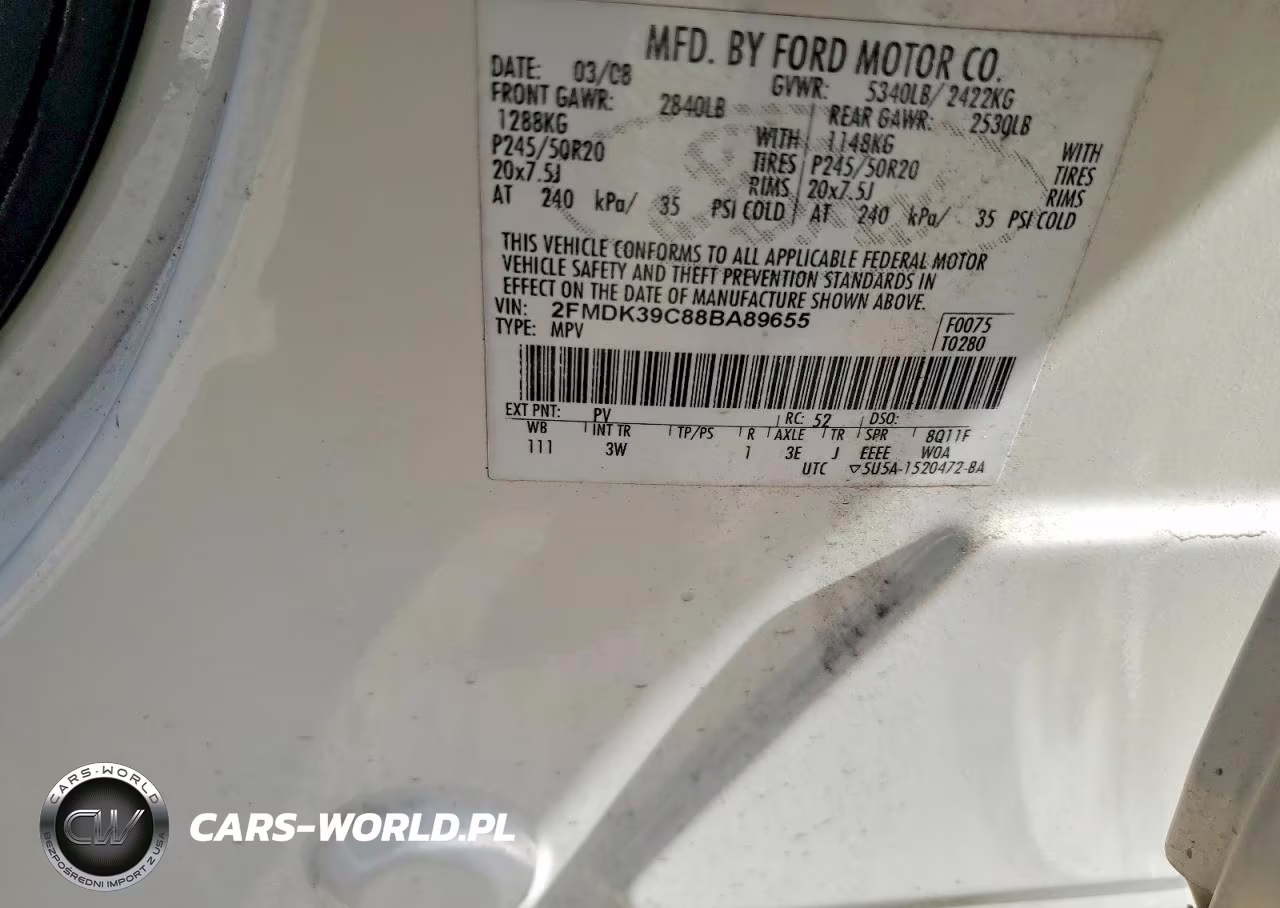 2008 Ford Edge Limited VIN:2FMDK39C88BA89655 - 12