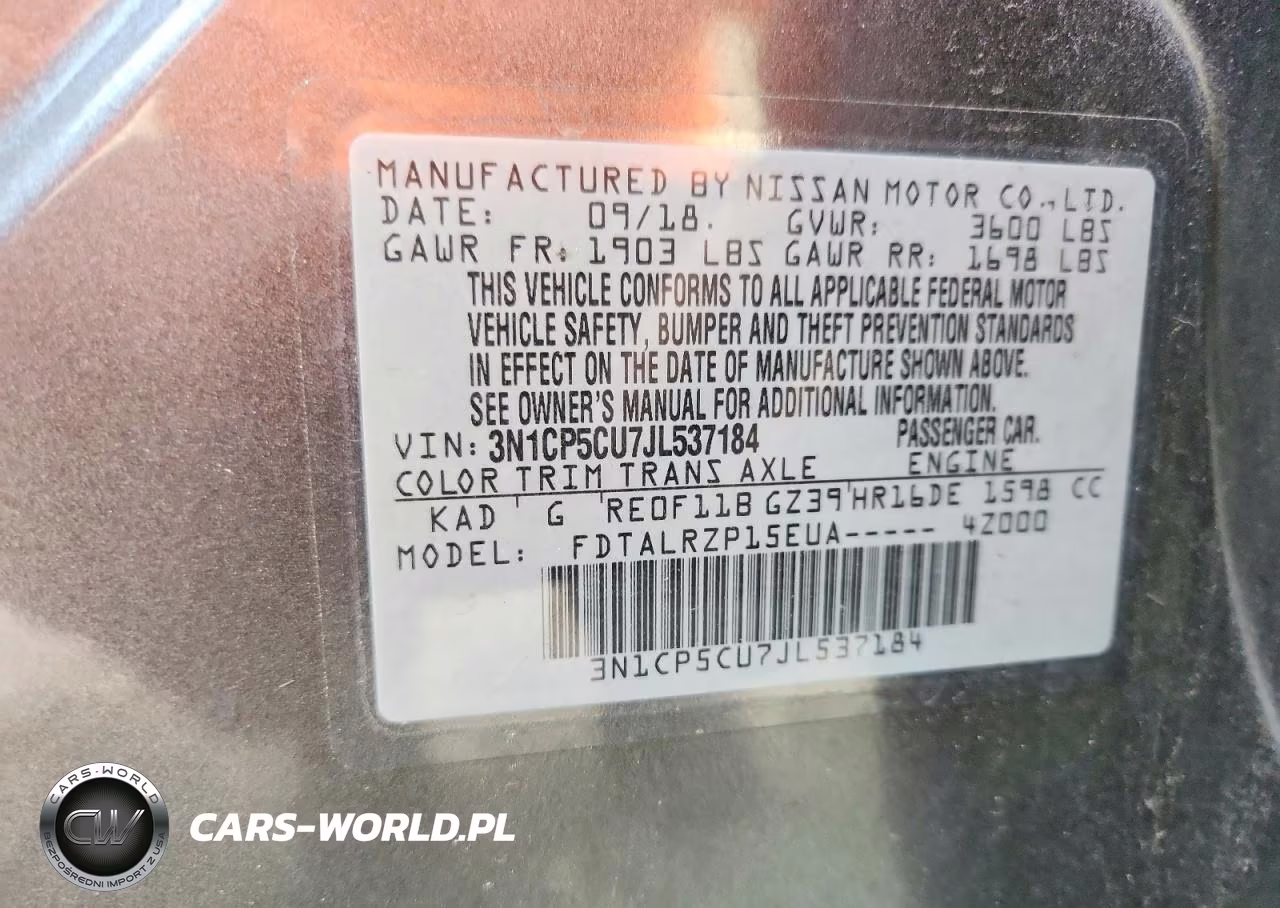 2018 Nissan Kicks S VIN:3N1CP5CU7JL537184 - 14