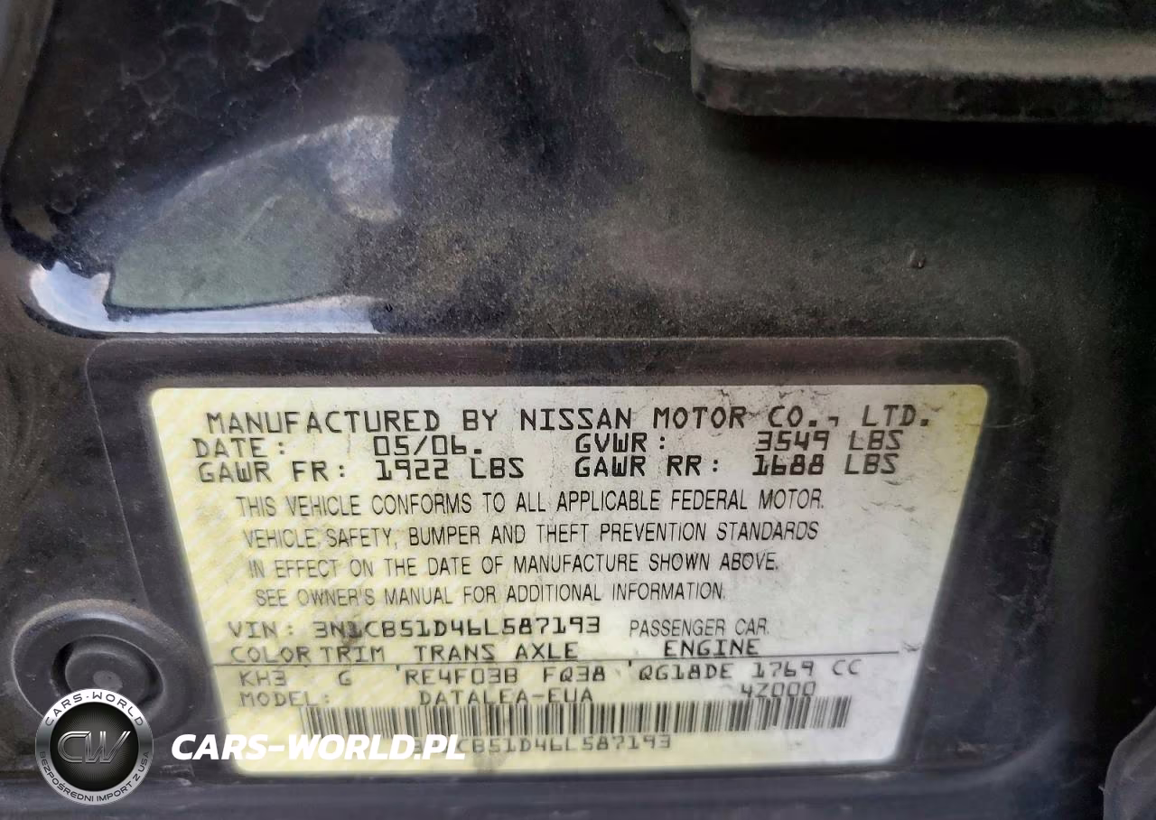 2006 Nissan Sentra 1.8 VIN:3N1CB51D46L587193 - 12