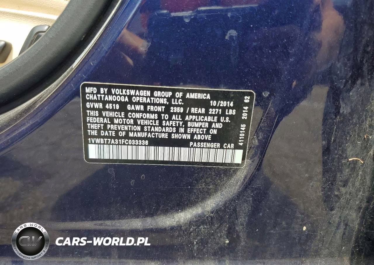 2015 Volkswagen Passat Se VIN:1VWBT7A31FC033336 - 12