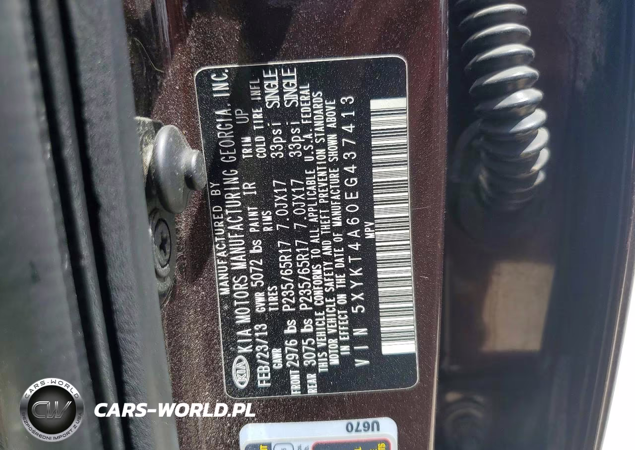 2014 Kia Sorento Lx VIN:5XYKT4A60EG437413 - 13