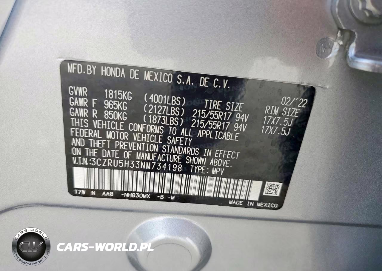 2022 Honda Hr-V Lx VIN:3CZRU5H33NM734198 - 13