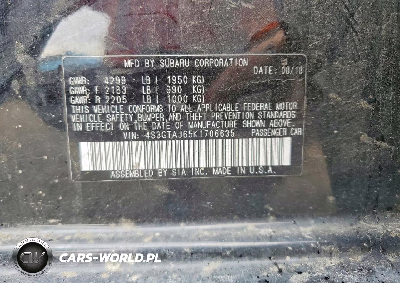 2019 Subaru Impreza Sport VIN:4S3GTAJ65K1706635 - 12
