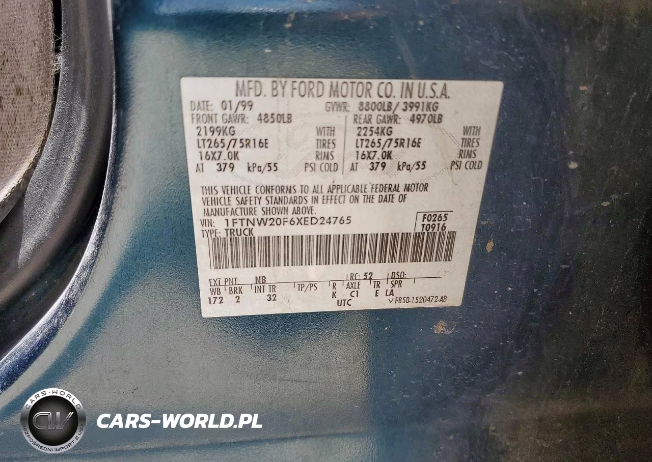 1999 Ford F250 Super Duty VIN:1FTNW20F6XED24765 - 12