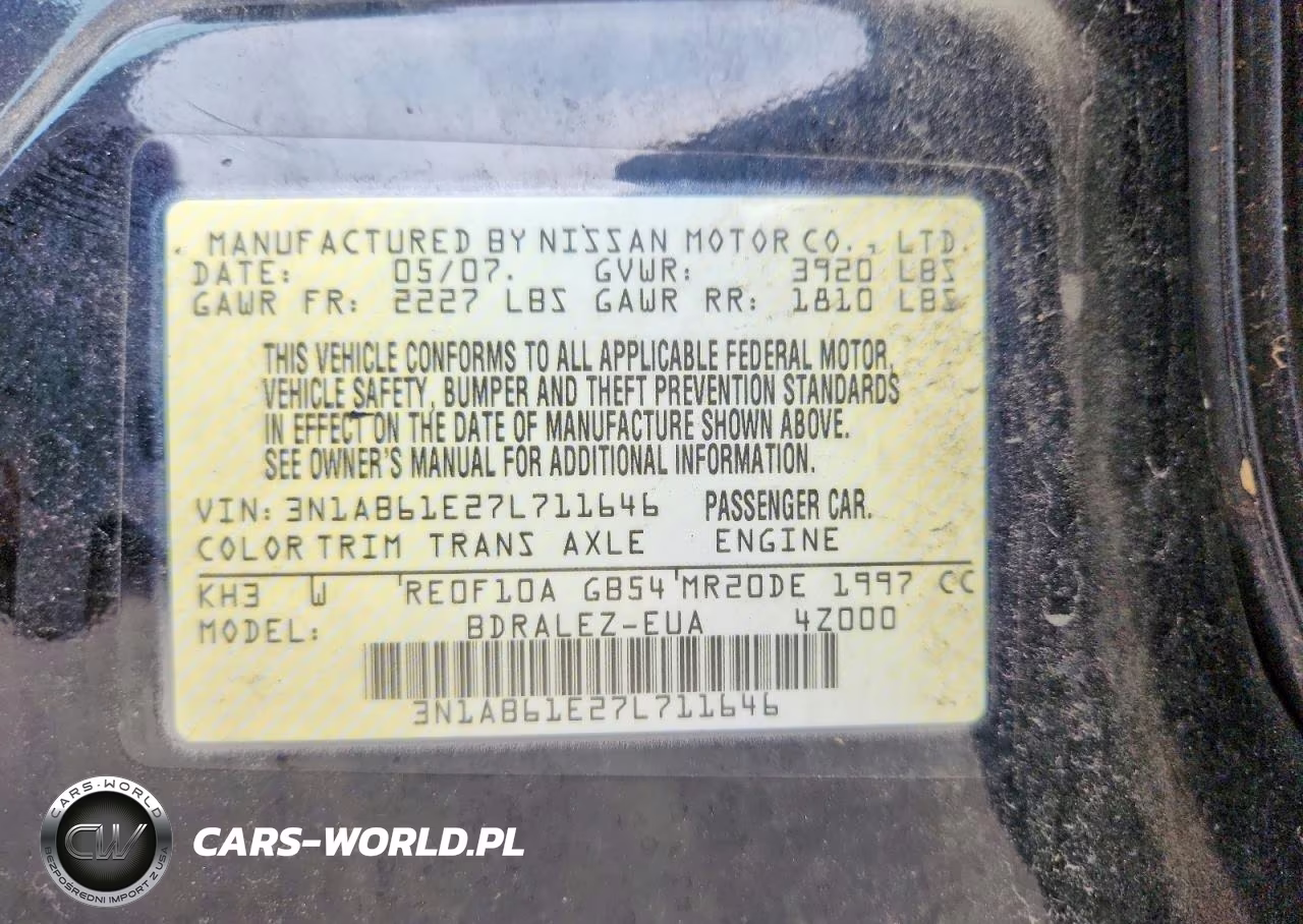 2007 Nissan Sentra 2.0 VIN:3N1AB61E27L711646 - 12