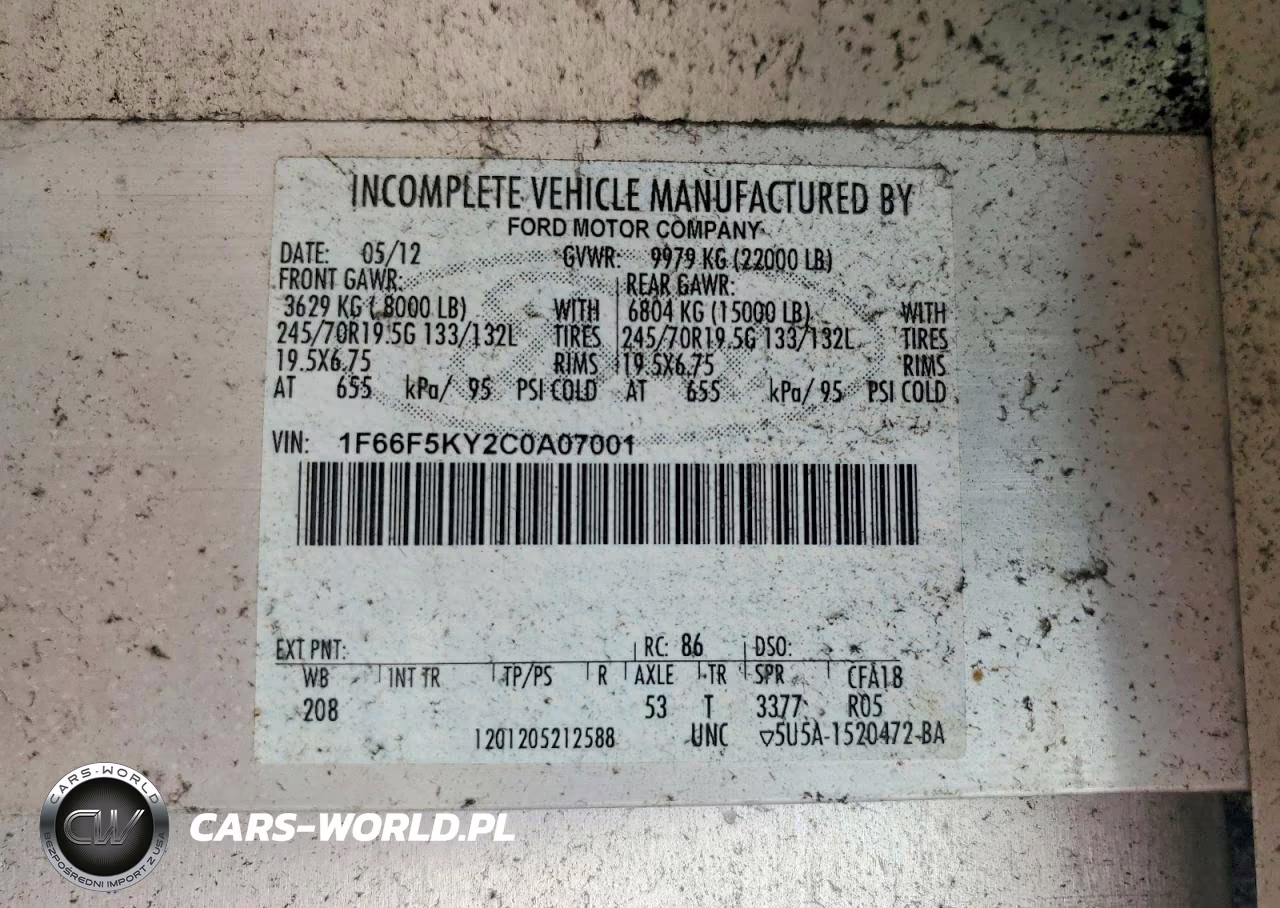 2012 Ford F59 Delivery Truck VIN:1F66F5KY2C0A07001 - 13