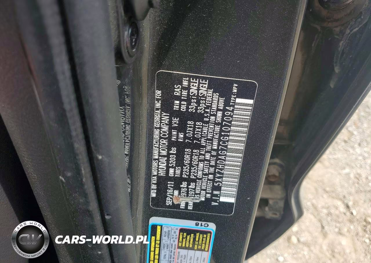 2012 Hyundai Santa Fe Se VIN:5XYZHDAG7CG107094 - 13