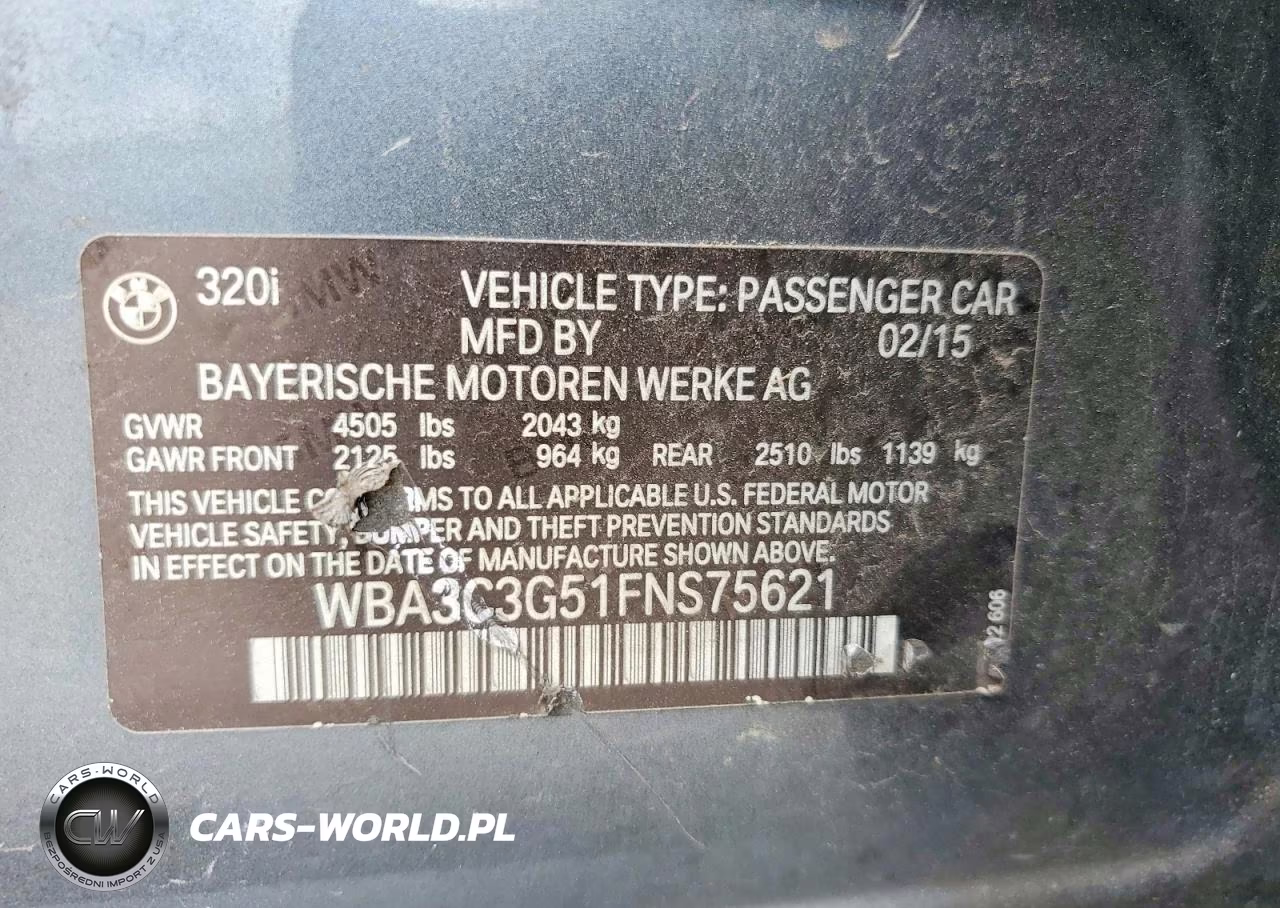 2015 BMW 320 I XDRIVE VIN:WBA3C3G51FNS75621 - 12