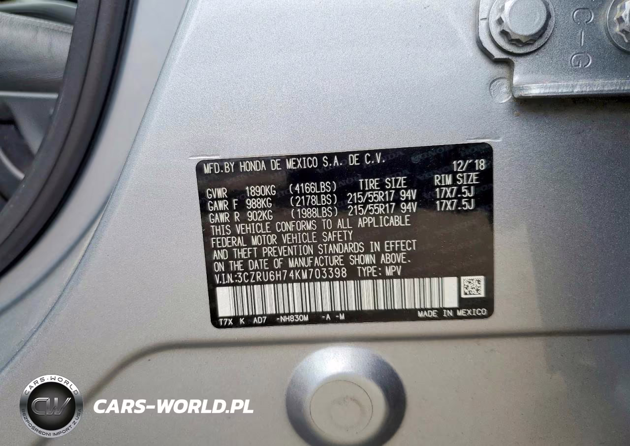 2019 Honda Hr-V Exl VIN:3CZRU6H74KM703398 - 13