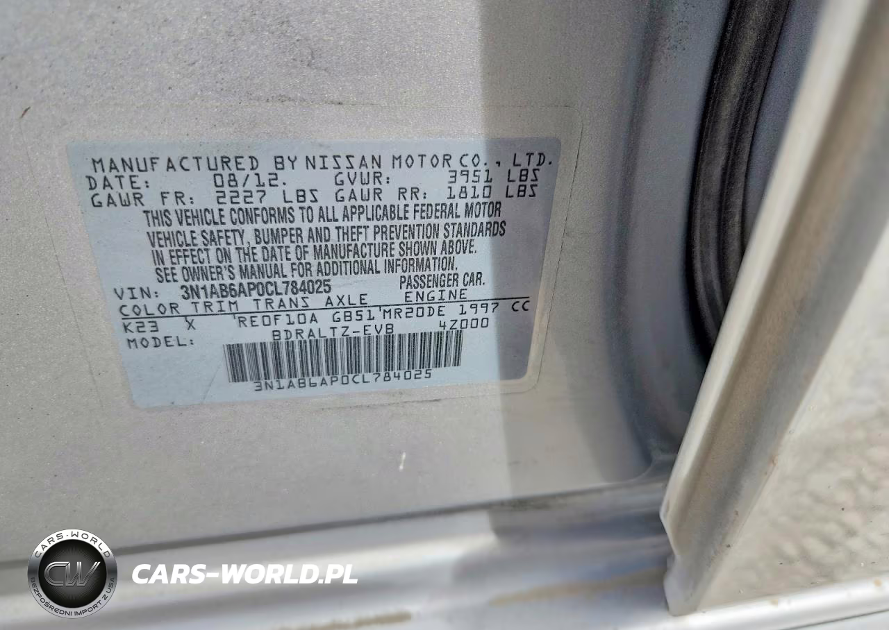 2012 Nissan Sentra 2.0 VIN:3N1AB6AP0CL784025 - 12