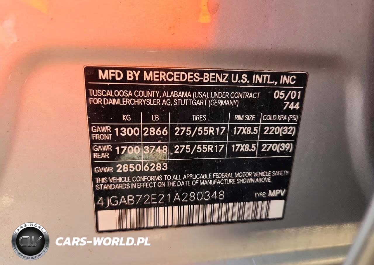 2001 Merz Ml-Class VIN:4JGAB72E21A280348 - 12