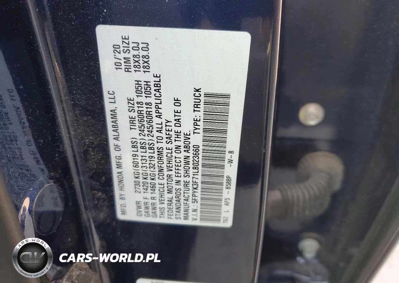 2020 Honda Ridgeline Rtl VIN:5FPYK3F71LB023660 - 12