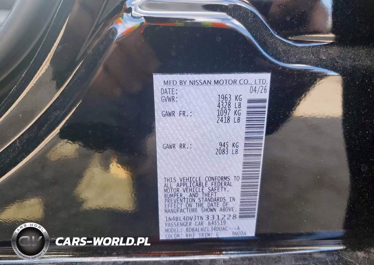 2026 Nissan Altima Sv VIN:1N4BL4DV3TN331228 - 13