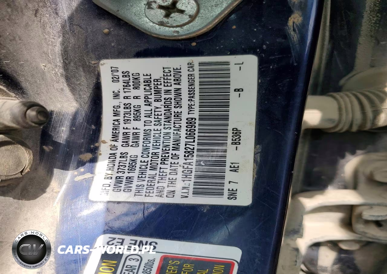 2007 Honda Civic Ex VIN:1HGFA15827L066989 - 12