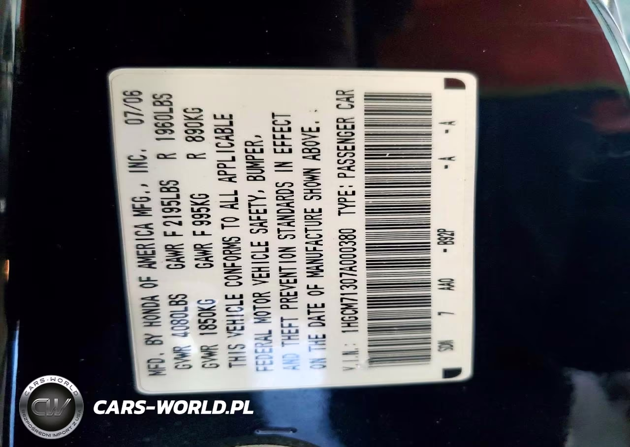 2007 Honda Accord Lx VIN:1HGCM71307A000380 - 12