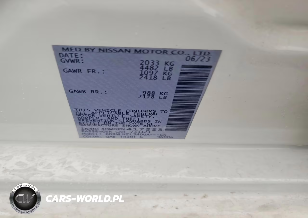 2023 Nissan Altima Sv VIN:1N4BL4DW8PN417553 - 12