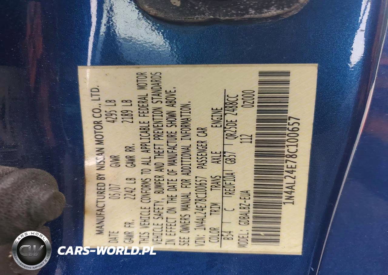 2008 Nissan Altima 2.5S VIN:1N4AL24E78C100657 - 12