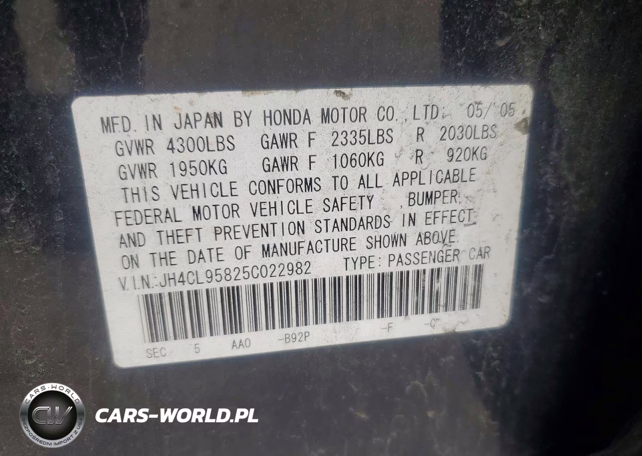 2005 Acura Tsx VIN:JH4CL95825C022982 - 12