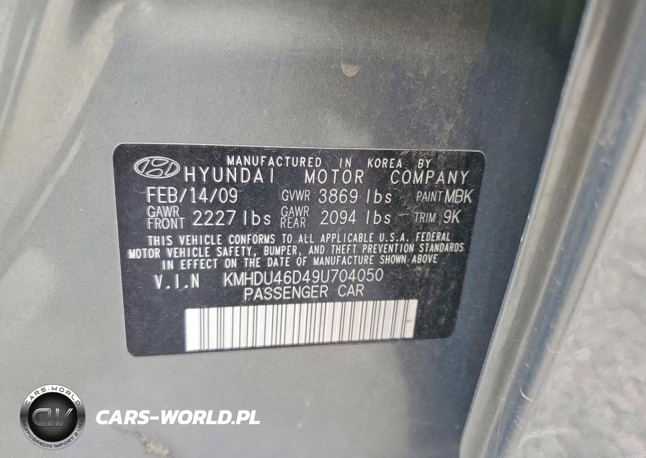 2009 Hyundai Elantra Gls VIN:KMHDU46D49U704050 - 13