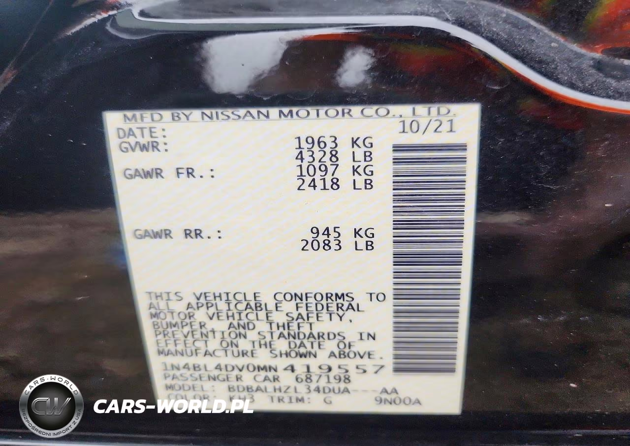 2021 Nissan Altima Sv VIN:1N4BL4DV0MN419557 - 13