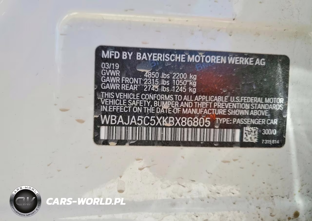 2019 BMW 530 I VIN:WBAJA5C5XKBX86805 - 12