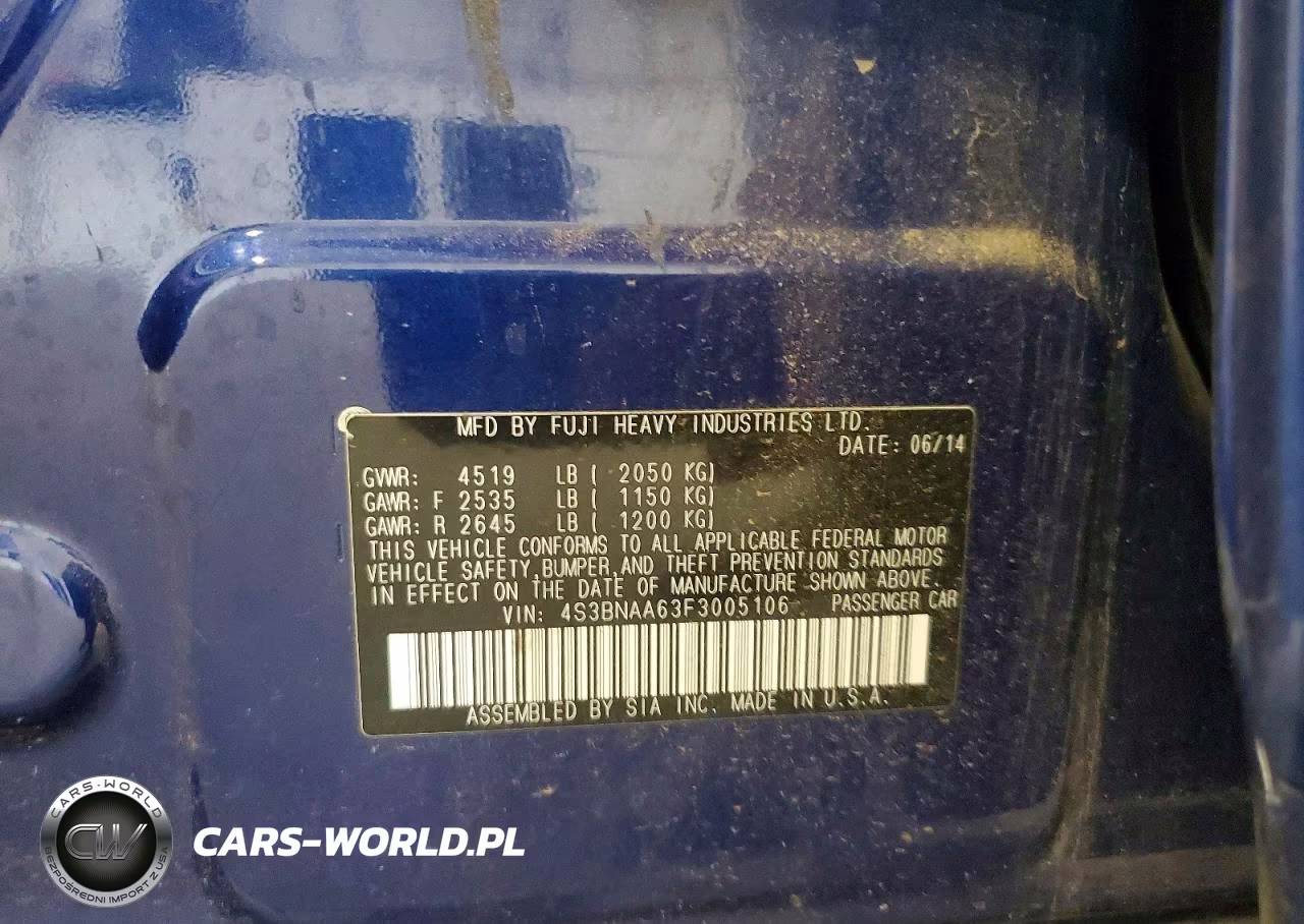 2015 Subaru Legacy 2.5I VIN:4S3BNAA63F3005106 - 12