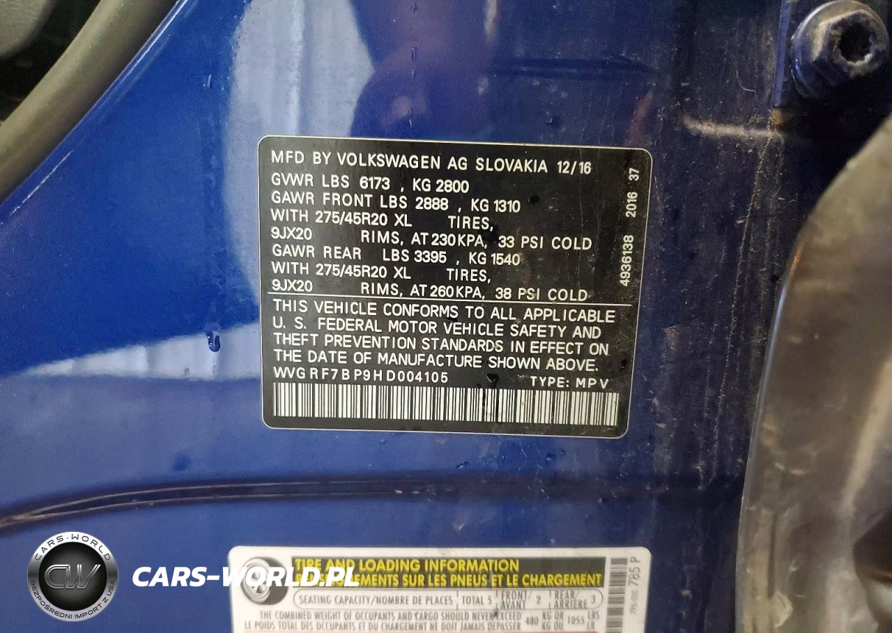 2017 Volkswagen Touareg Wolfsburg VIN:WVGRF7BP9HD004105 - 13