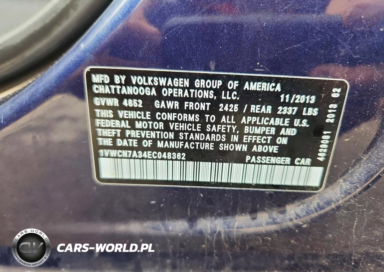 2014 Volkswagen Passat Sel VIN:1VWCN7A34EC048362 - 12