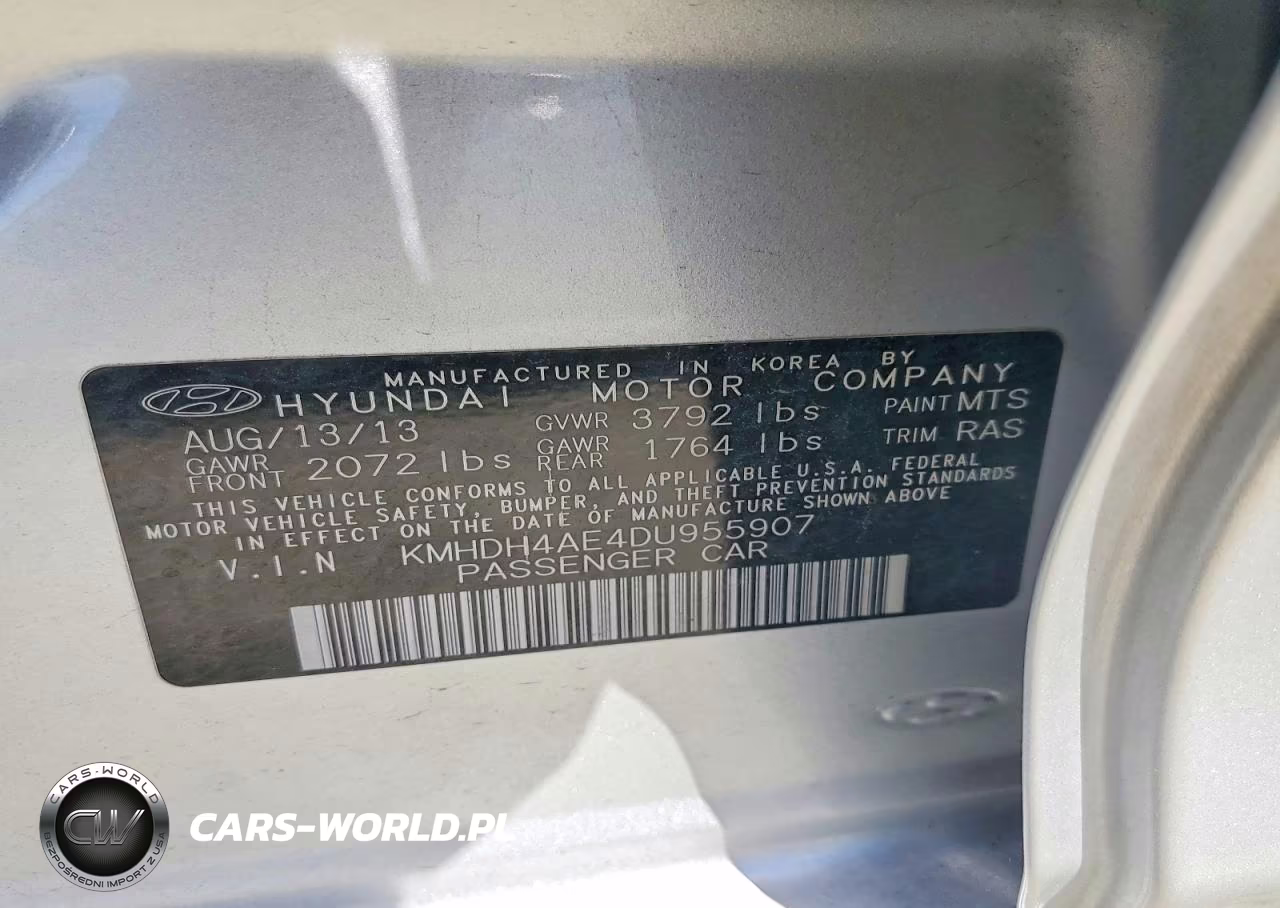 2013 Hyundai Elantra Gls VIN:KMHDH4AE4DU955907 - 12