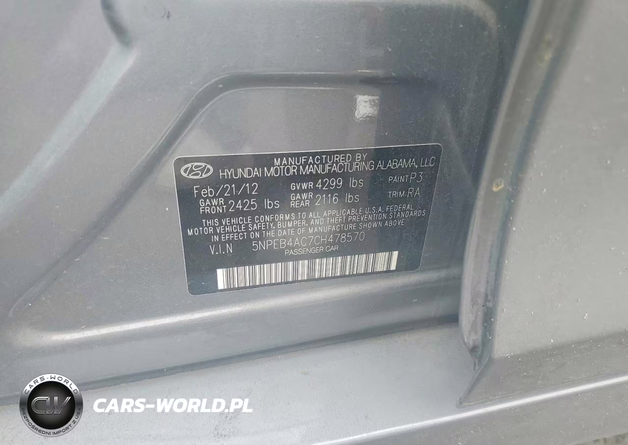 2012 Hyundai Sonata Gls VIN:5NPEB4AC7CH478570 - 12