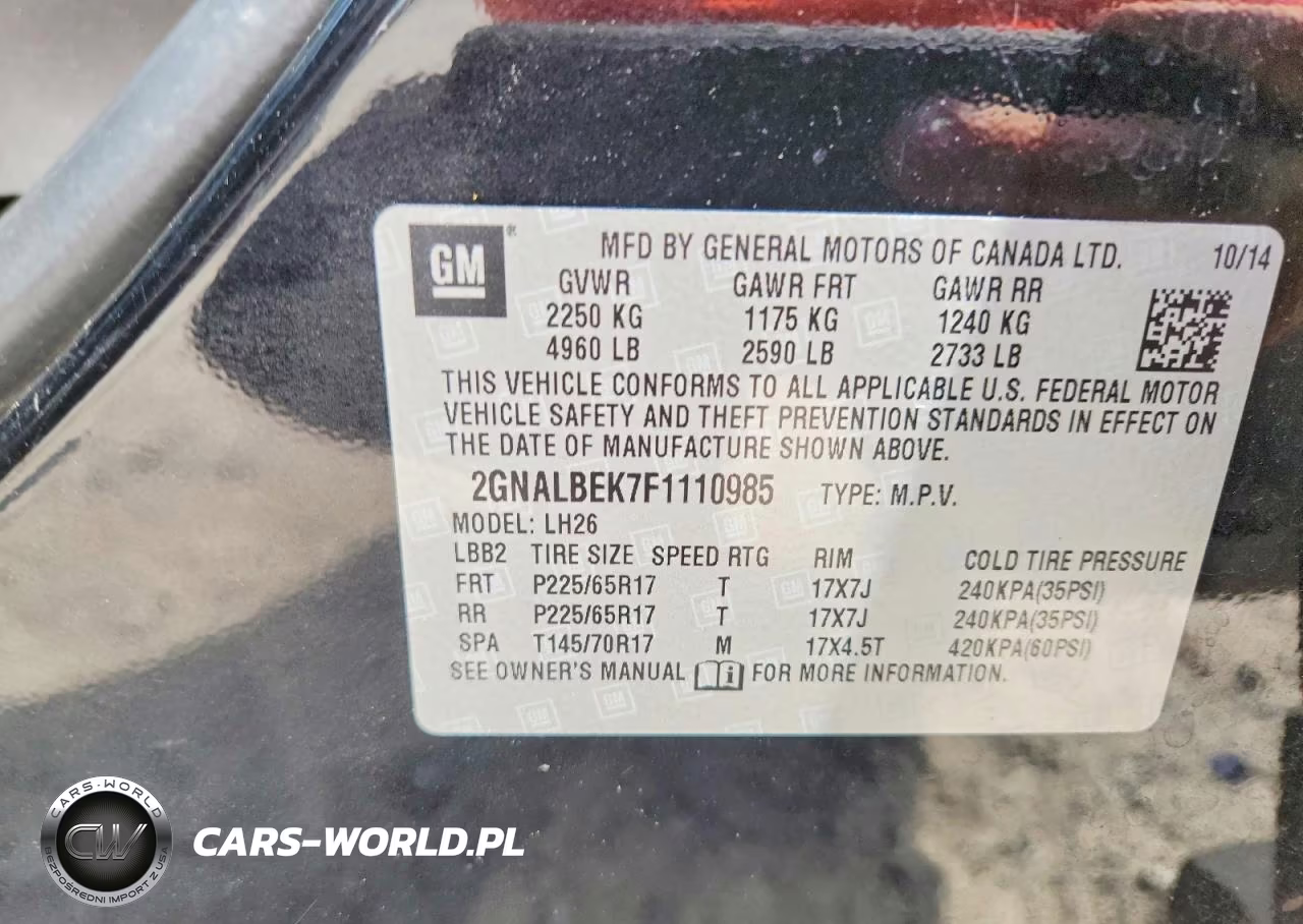 2015 Chevrolet Equinox Lt VIN:2GNALBEK7F1110985 - 13