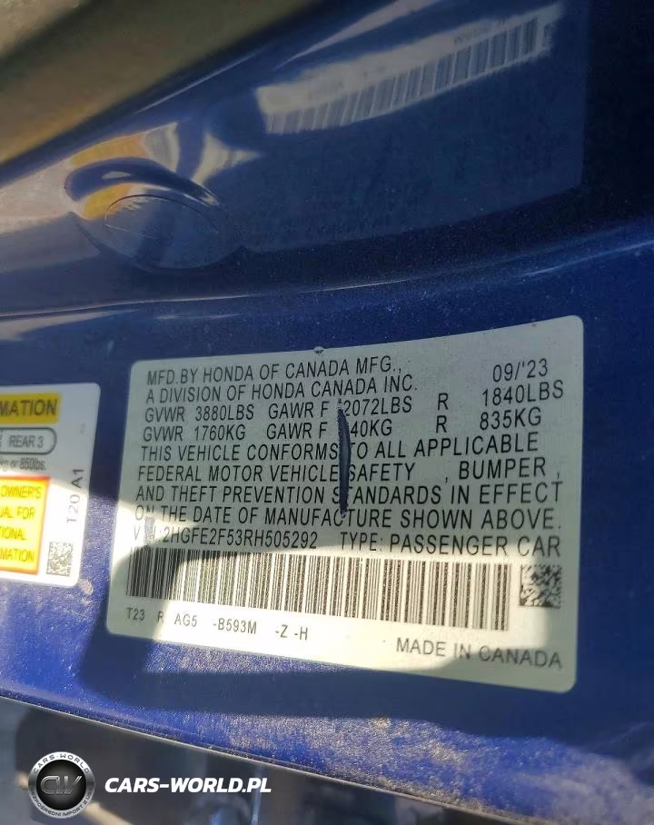 2024 Honda Civic Sport VIN:2HGFE2F53RH505292 - 12