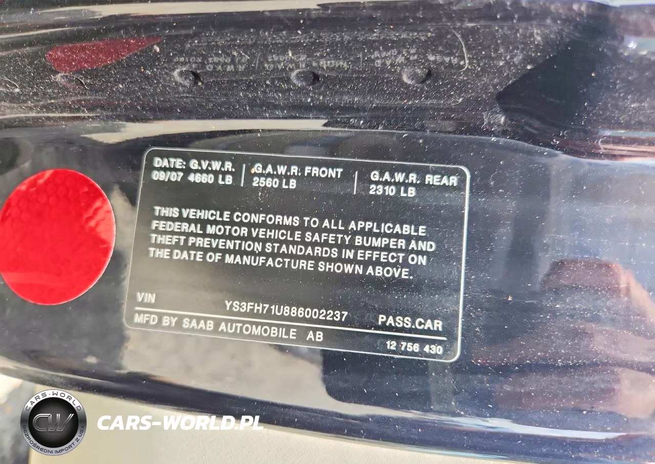 2008 Saab 9-3 Aero VIN:YS3FH71U886002237 - 12