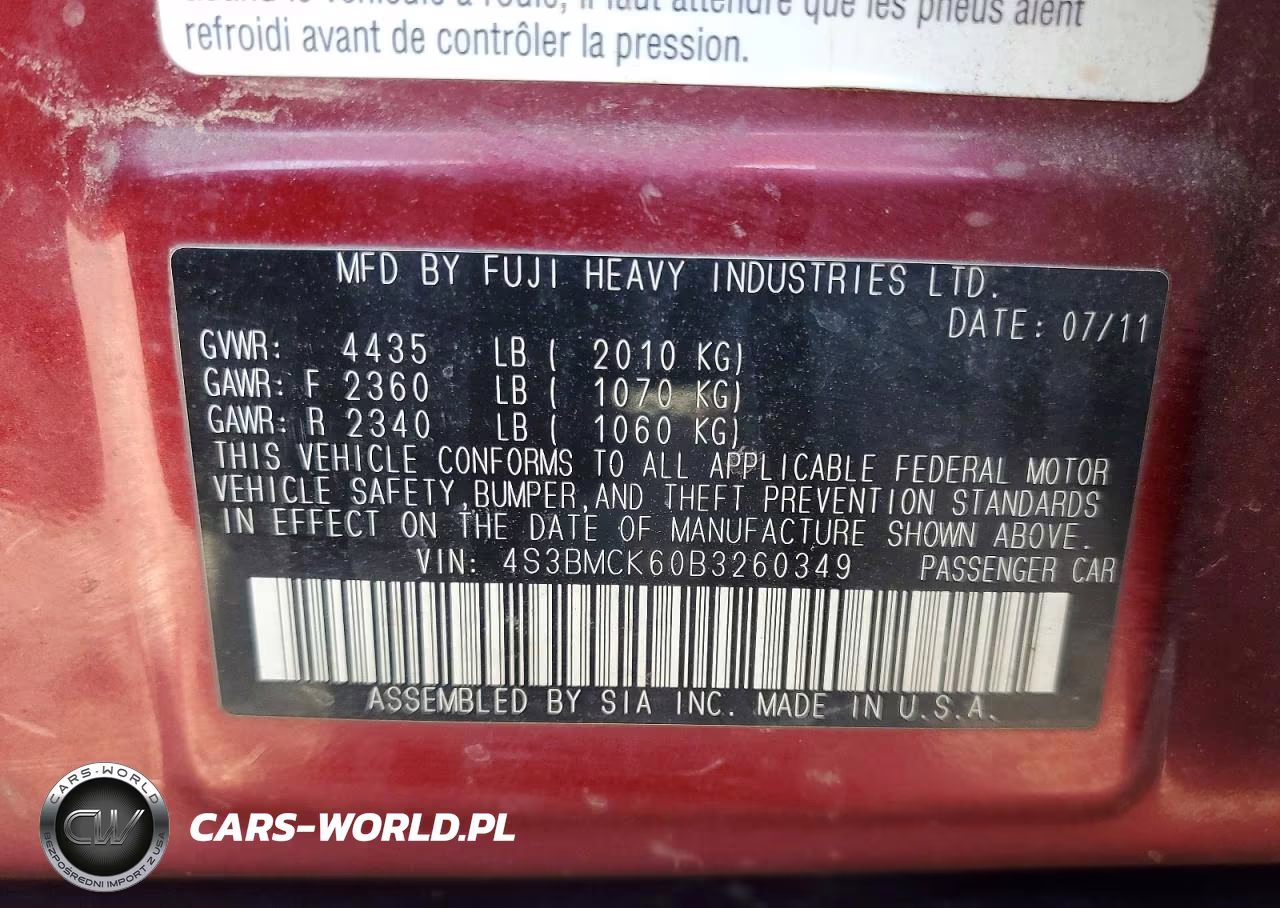 2011 Subaru Legacy 2.5I Limited VIN:4S3BMCK60B3260349 - 13