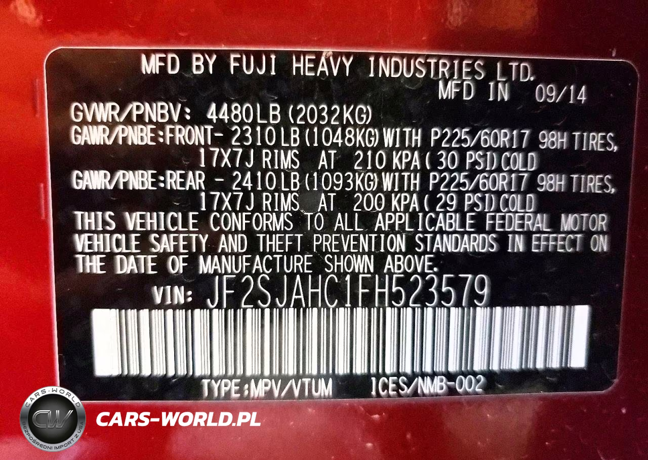 2015 Subaru Forester 2.5I Limited VIN:JF2SJAHC1FH523579 - 14