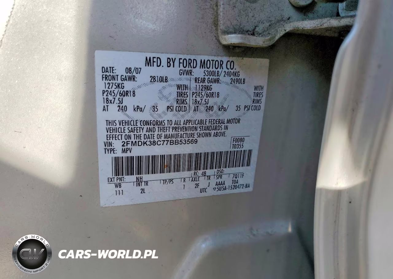 2007 Ford Edge Sel VIN:2FMDK38C77BB53569 - 13
