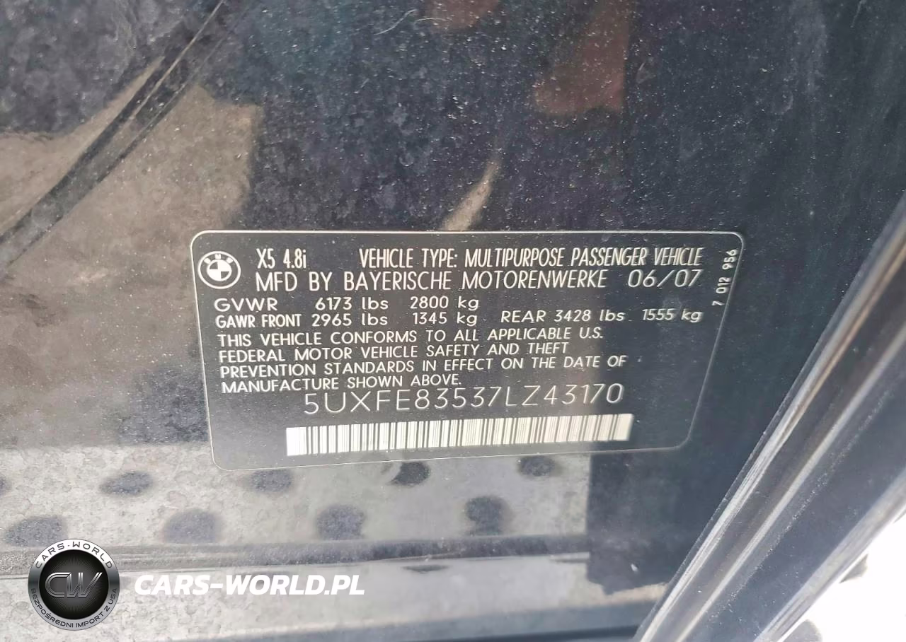 2007 BMW X5 4.8I VIN:5UXFE83537LZ43170 - 13