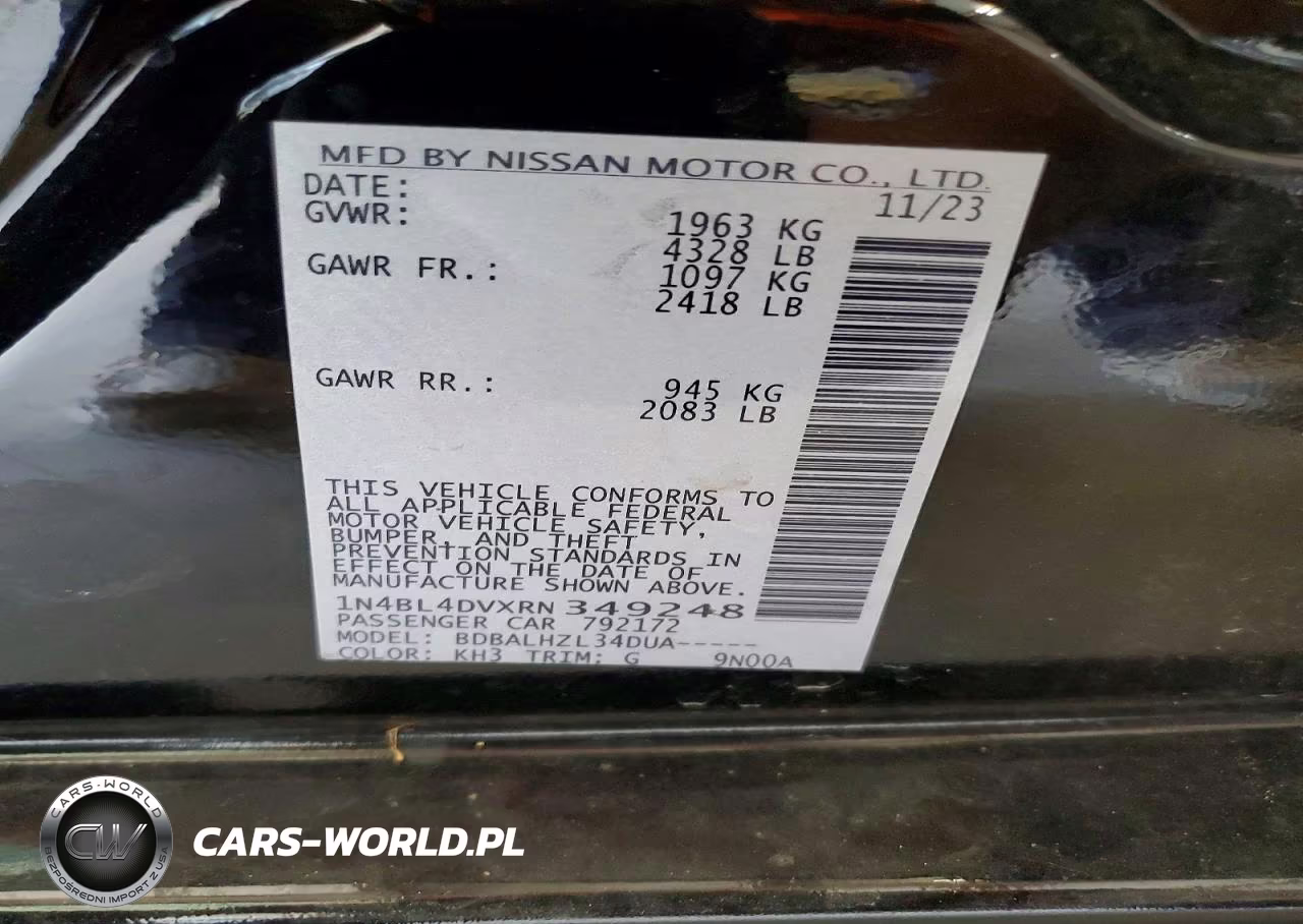 2024 Nissan Altima Sv Fwd VIN:1N4BL4DVXRN349248 - 12