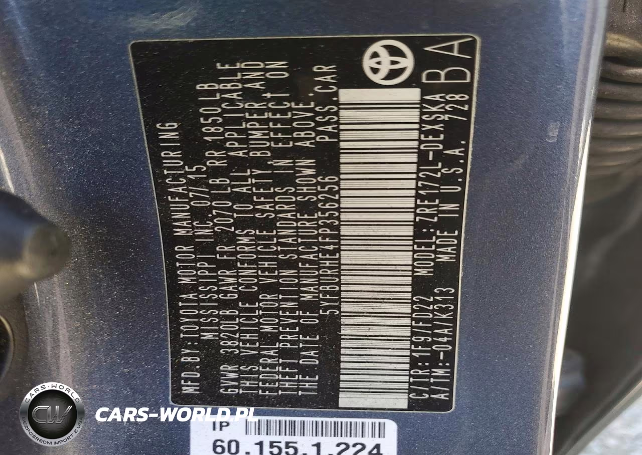 2015 Toyota Corolla S Plus VIN:5YFBURHE4FP356256 - 12