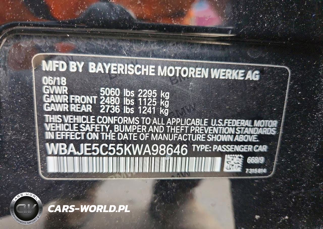 2019 BMW 540 I VIN:WBAJE5C55KWA98646 - 12