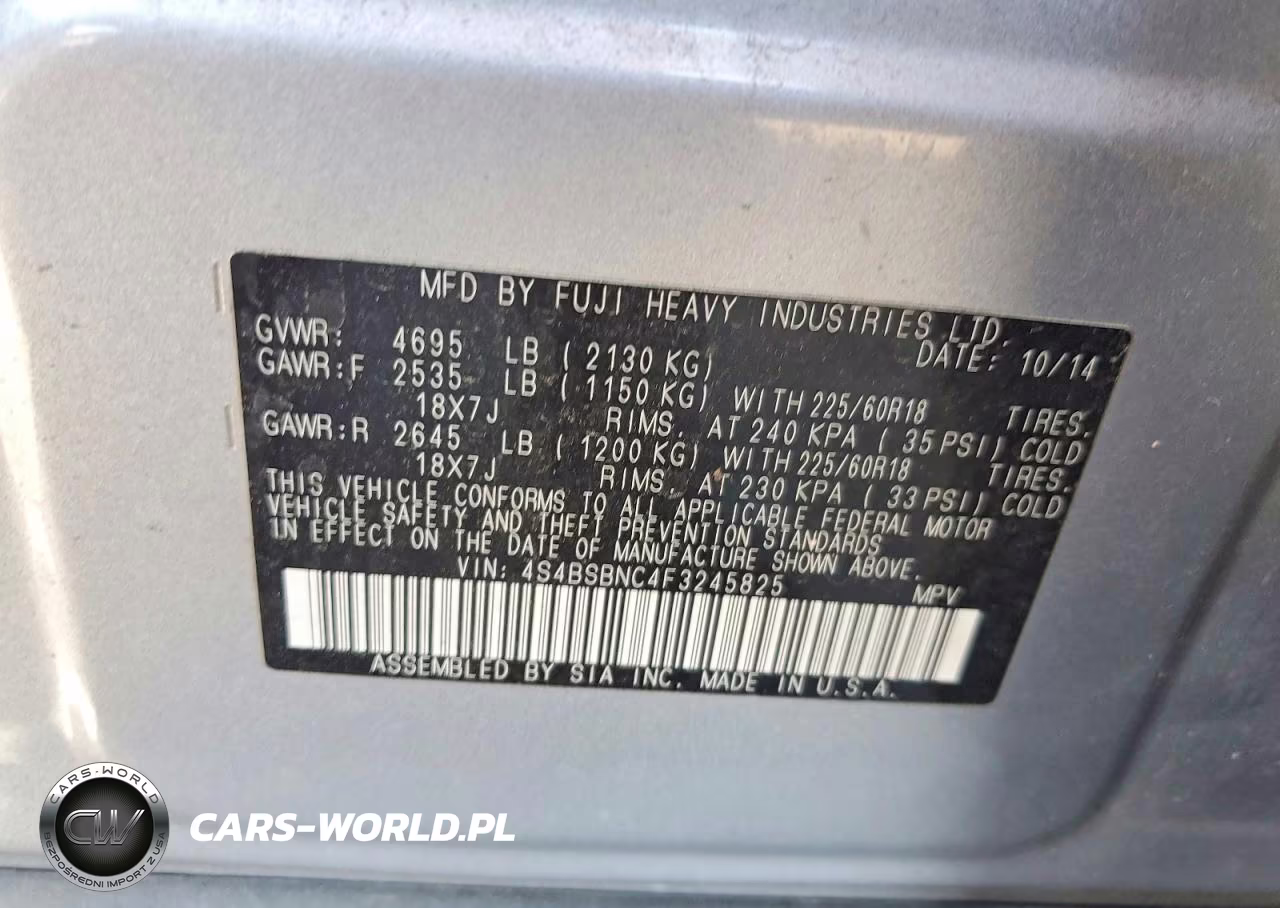 2015 Subaru Outback 2.5I Limited VIN:4S4BSBNC4F3245825 - 13