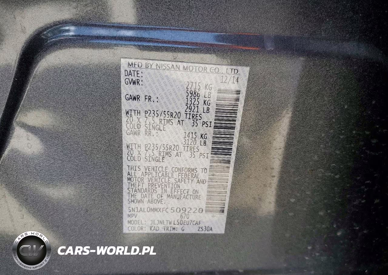 2015 Infiniti Qx60 Base VIN:5N1AL0MMXFC509220 - 14
